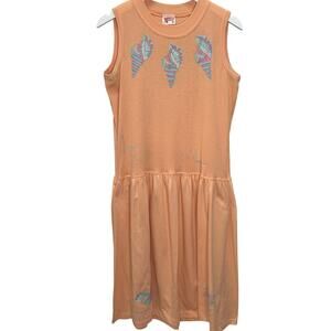 Vintage Sunbelt Sleeveless Midi Dress Coral Orange Puffy Seashells Birds Size L